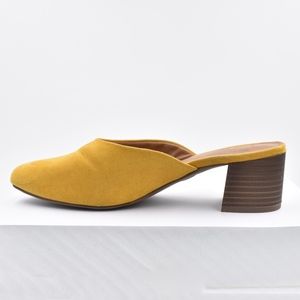Universal Thread gold vegan suede block heel mules